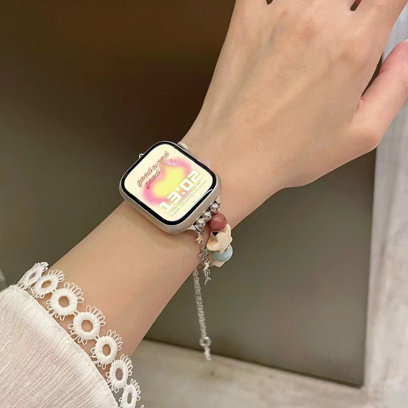 Vòng đeo tay hạt sao cho apple watch band series 7 8 6 5 4 se dây đeo kim loại chuỗi đôi cho i-watch 49mm 38mm 40mm 41mm 44mm 45mm 42mm