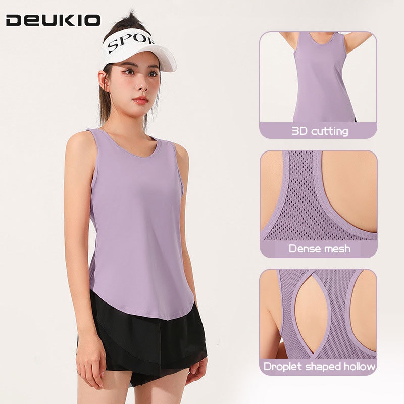 Loco fish áo khoác ngoài lỏng chạy thể dục yoga phần mỏng lưới rỗng không tay áo vest thể thao nữ