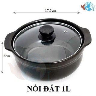 Nồi đất kho cá,, nấu lẫu, nồi đất hầm thịt thơm ngon cao cấp - Nồi 1 lít - Nồi hầm đáy sâu lớn