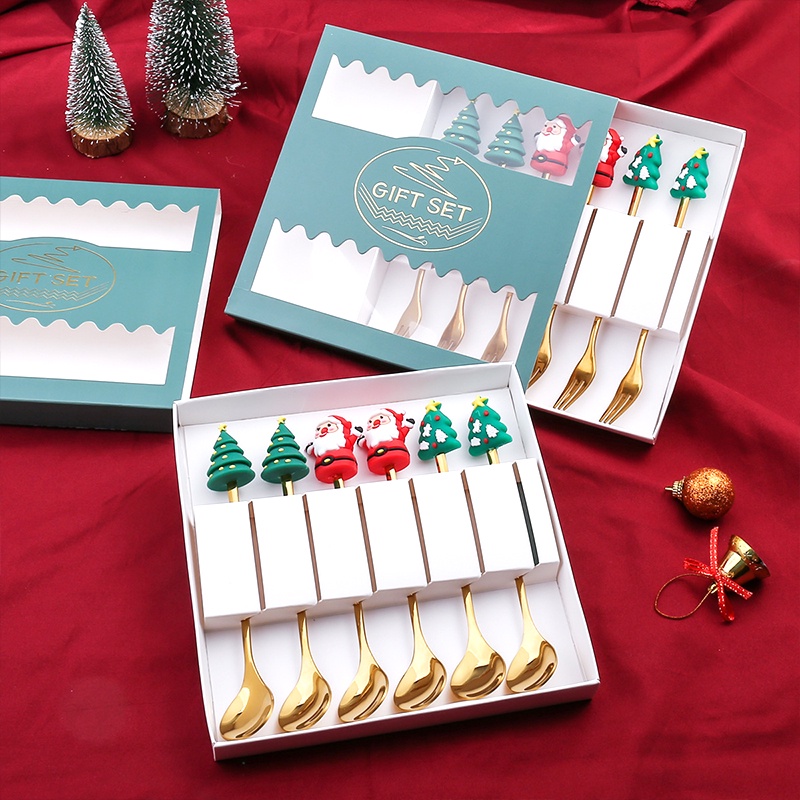 Thìa thép không gỉ sáng tạo trang trí ông già noel phim hoạt hình thìa tráng miệng cà phê thìa trái cây bộ đồ ăn