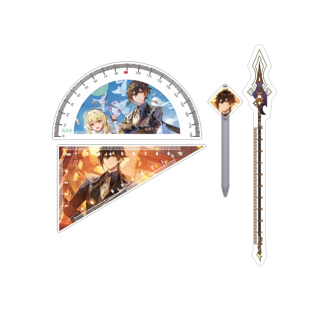Ere1 4 cái / bộ genshin impact thước kẻ bút vẽ thước thẳng bộ vuông zhongli wanderer beelzebul