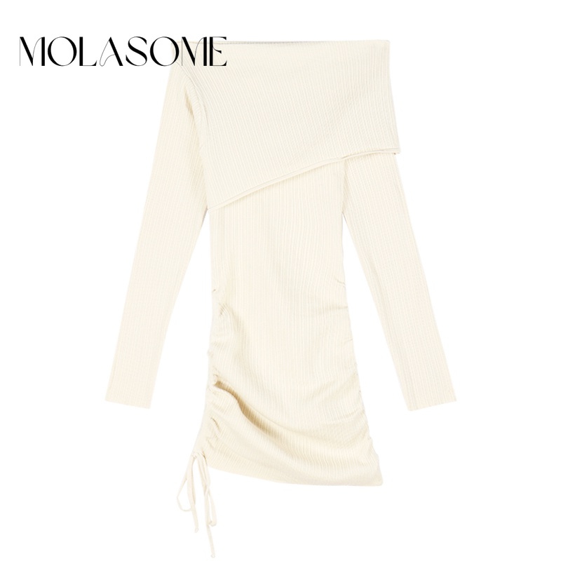 Đầm nữ MOLASOME màu trơn tay dài trễ vai sexy dễ phối đồ 2023 off