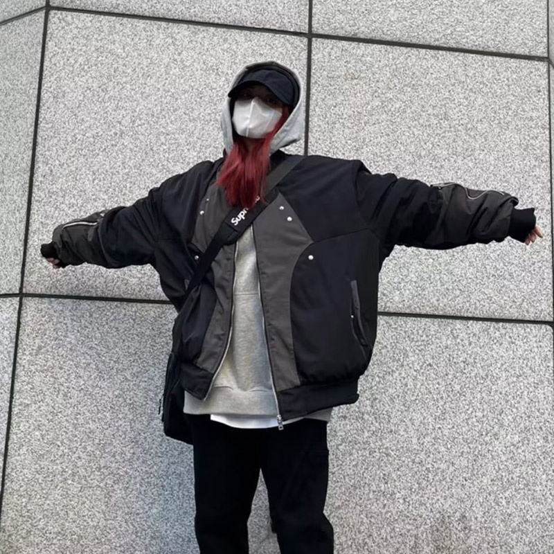 Áo khoác VUNC dáng rộng phối khóa kéo phong cách đường phố Mỹ thời trang dành cho nam