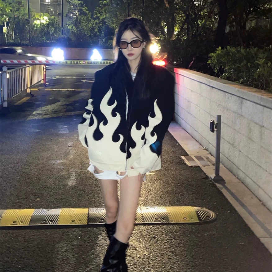 Ins autumn flame thêu corduroy high street all-match jacket lỏng lẻo áo khoác và áo khoác cặp đôi nam và nữ giản dị