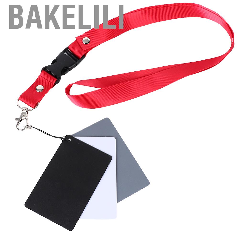 Bakelili 3in1 8.5x5.5cm 18% Digital Photography Exposure Color Gray/White/Black Balance Card Set with Strap For DSLR  White
