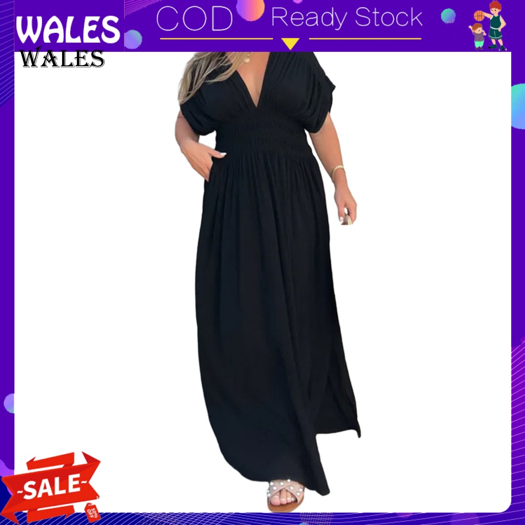 Deep v-neck maxi dress phụ nữ v-neck maxi dress váy maxi mùa hè sành điệu với tay áo và túi cánh dơi v-cổ hoàn hảo cho các tín đồ thời trang đông nam á