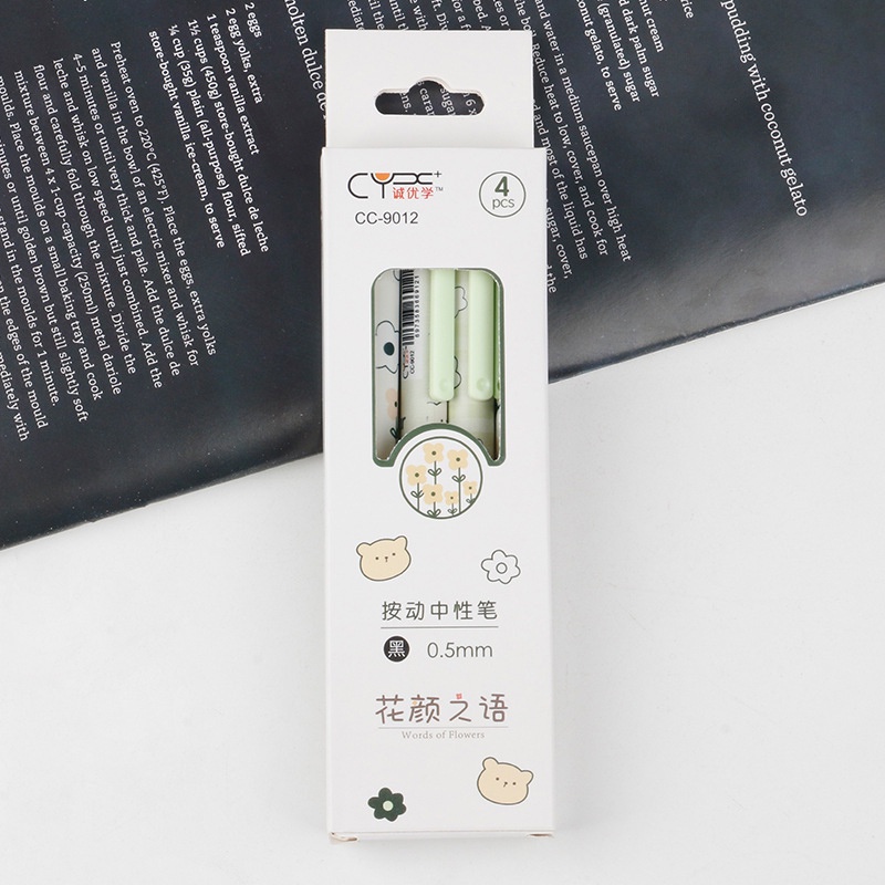 4 Bút Mực Gel Ngòi 0.5mm In Hình Hoa Hồng Xinh Xắn OUYOUVN