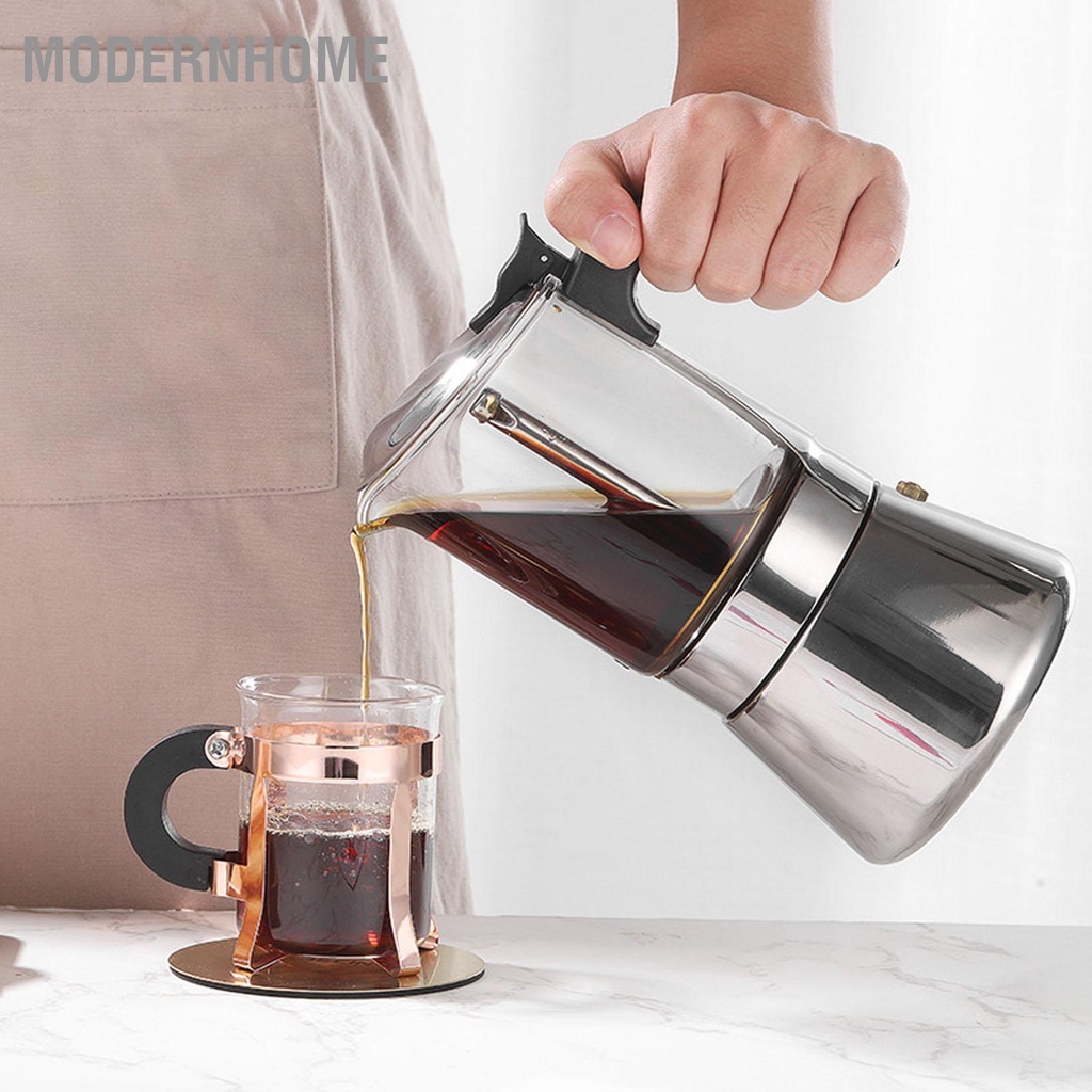 ModernHome Moka Pot Mặt Kính Pha Lê Thép Không Gỉ Bếp Cổ Điển Ý Cà Phê Cho 6 Ly