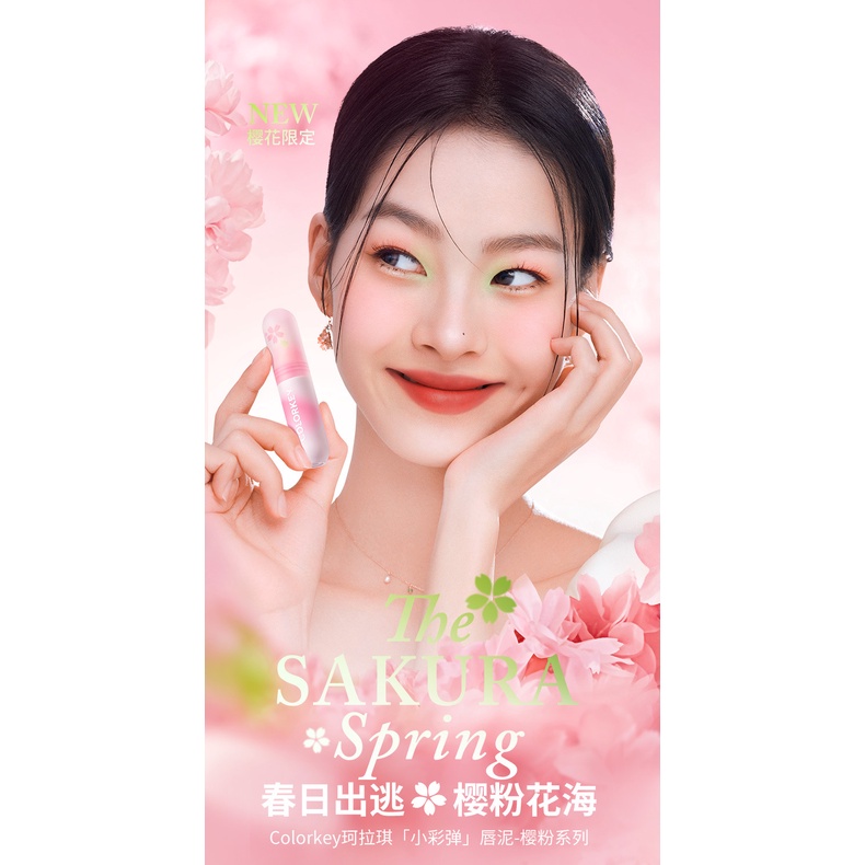 Son Môi Colorkey Màu Nhung Mờ Xinh Xắn Son Kem Lì Colorkey Cherry blossom Kết Cấu Mịn Màng Không Khô Môi 2g