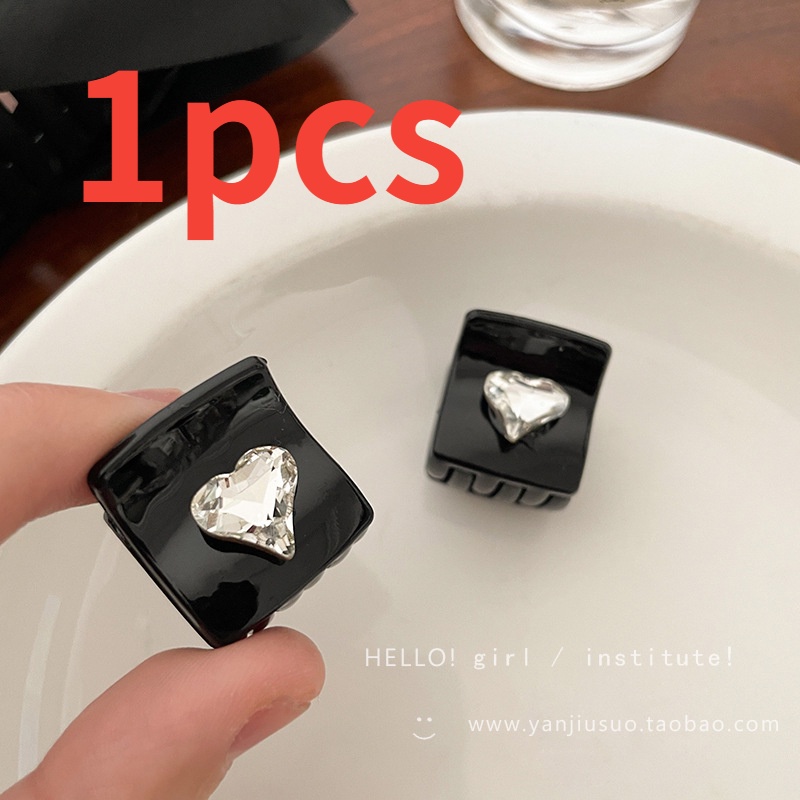 Kẹp Tóc Đính Đá Zircon Hình Trái Tim Nhỏ Màu Đen Thời Trang Cho Nữ