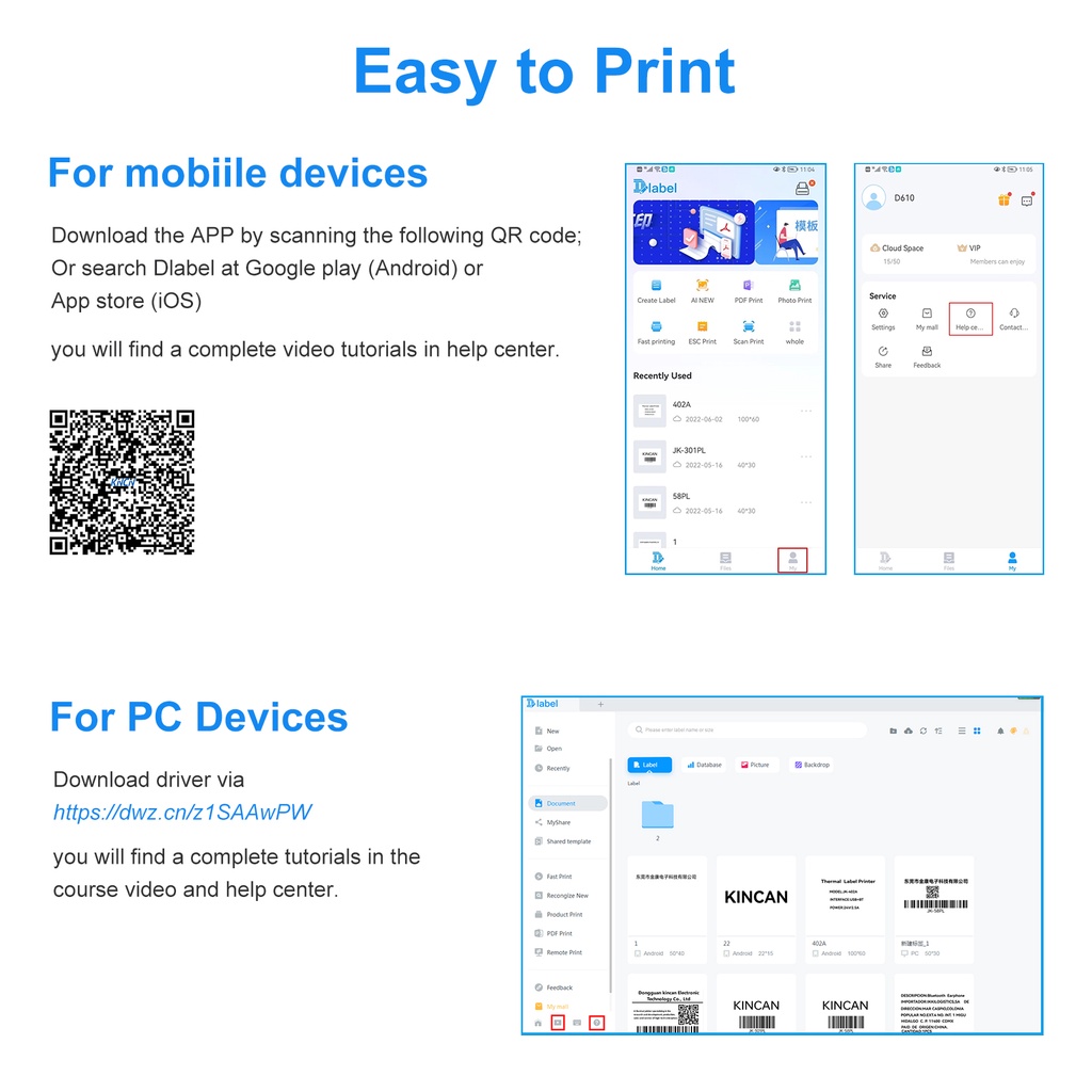 Máy In Nhãn Hiệu Mini Không Dây 58mm Kèm Pin Sạc Tương Thích Với Android iOS Windows