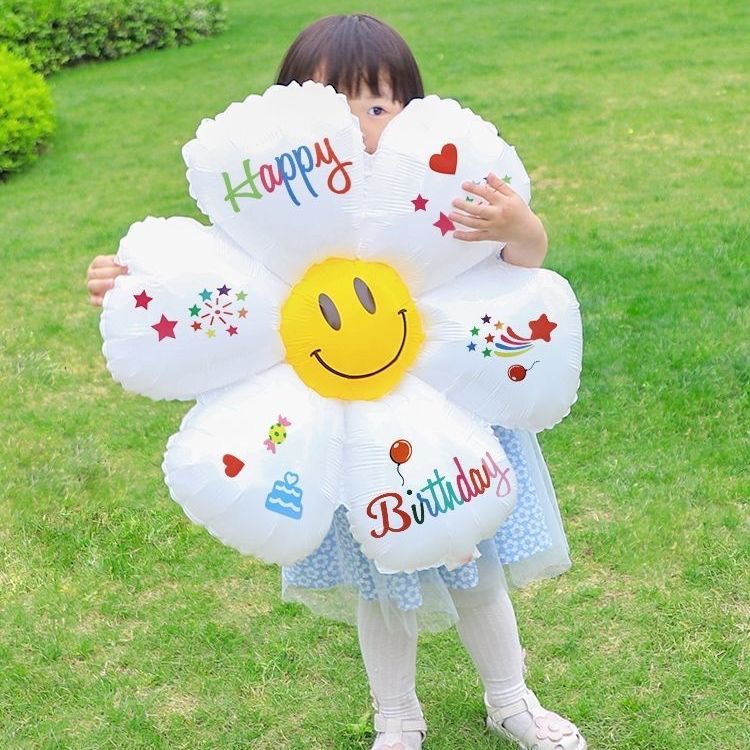 Bong Bóng Lá Nhôm 32 inch Hình Hoa Cúc / Mặt Cười Màu Trắng Trang Trí Tiệc Sinh Nhật