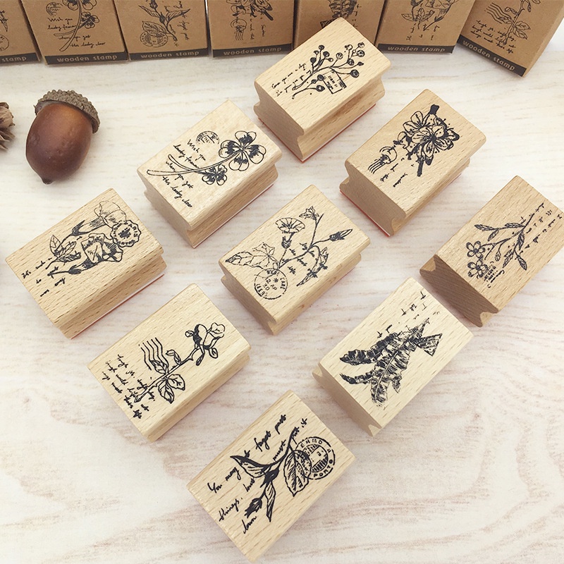 Con Dấu Bằng Gỗ Họa Tiết Hoa Vintage Tự Trang Trí Thiệp Sổ Tay