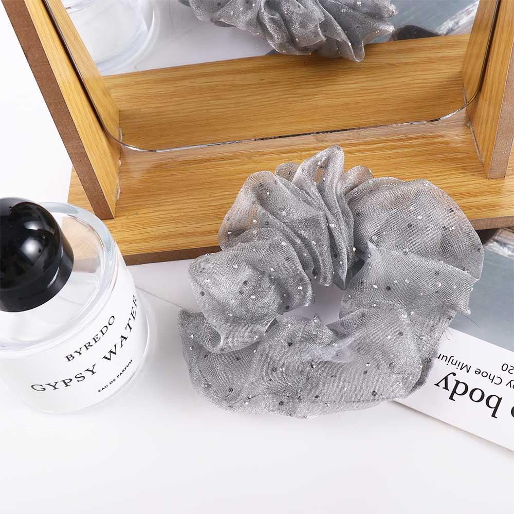 TWINKLE Dây Buộc Tóc Cao Su Co Giãn Bọc Vải Lưới Chấm Bi Đính Đá Thanh Lịch Dành Cho Nữ