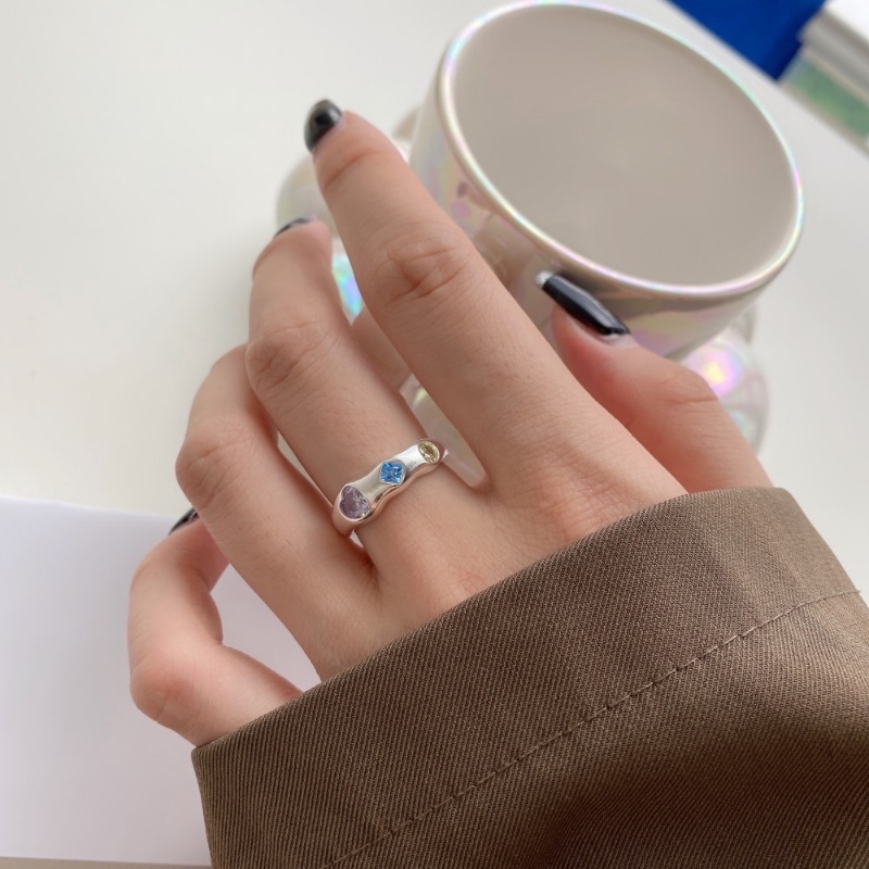 Nhẫn Hở Hình Trái Tim Đính Đá Nhiều Màu Sắc Thời Trang Có Thể Điều Chỉnh Cho Nữ