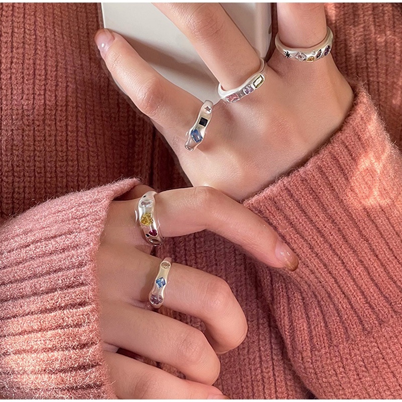 Nhẫn Hở Hình Trái Tim Đính Đá Nhiều Màu Sắc Thời Trang Có Thể Điều Chỉnh Cho Nữ