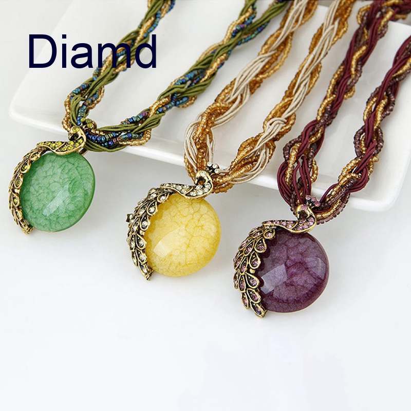 Vòng cổ Mặt Hình Chim Công Đính Ngọc Trai Phong Cách Bohemian