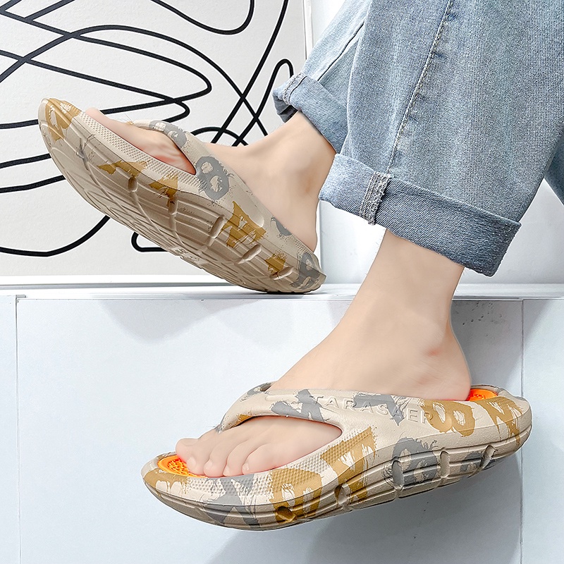 Dép Xỏ Ngón Đế Dày Siêu Nhẹ Chống Trượt Siêu Mềm Họa Tiết Rằn Ri Thời Trang Đi Biển Cho Nam