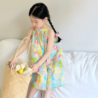  Hàng Có Sẵn Đầm Hai Dây In Hoa Sơn Dầu Phong Cách Hàn Quốc Thời Trang Mùa Hè Cho Bé Gái