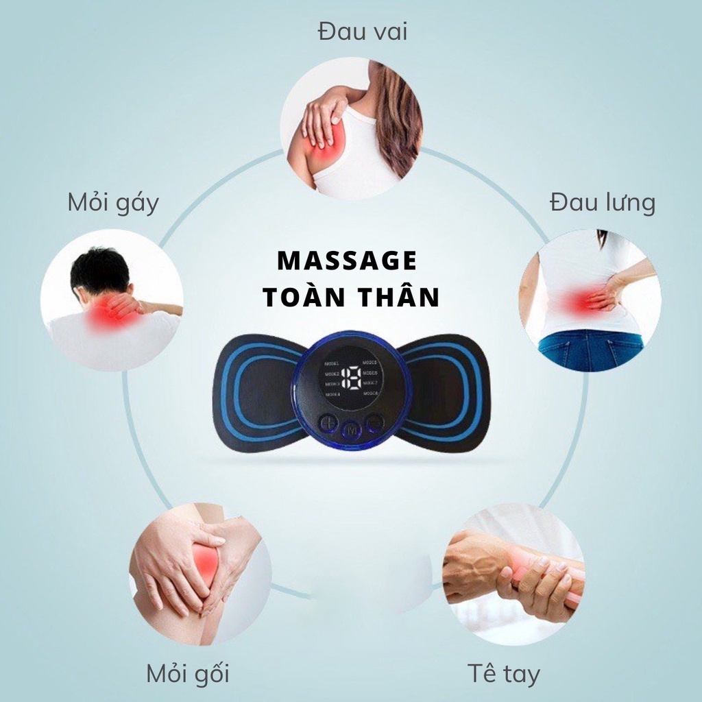 Miếng massage xung điện cổ vai gáy, bắp tay, lưng bằng sung điện giảm đau nhức hiệu qủa 8 chế độ