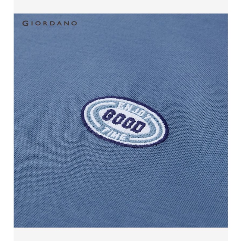 Áo thun polo GIORDANO mỏng cotton 100% dệt kim thêu họa tiết chữ cái dành cho nam