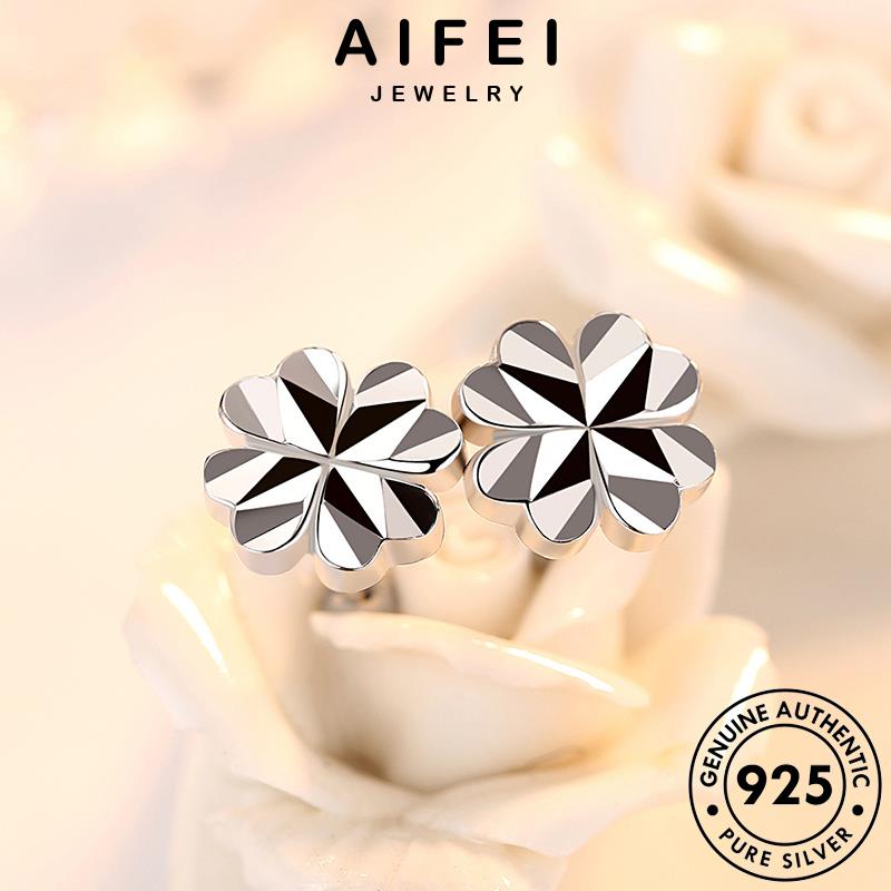 AIFEI JEWELRY may kiện bông tai Thời lá thời thật tròn trang tua hàn 925 quốc khuyên xỏ vành nguyên bản nữ cỏ mắn ba bạc sức phụ E83