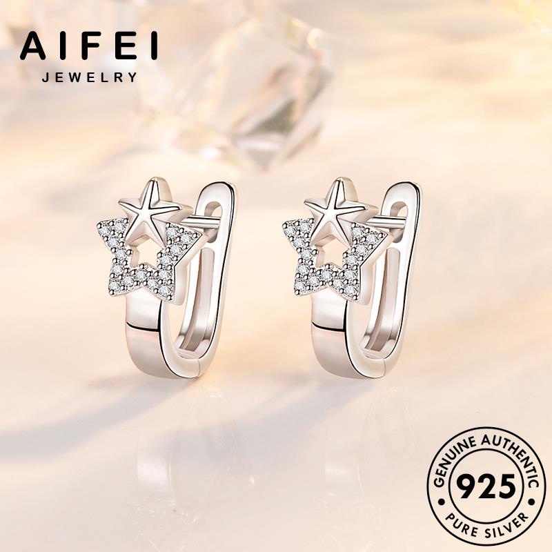 AIFEI JEWELRY 925 tai thời thật tròn xỏ nguyên tua bản vành cương phụ Thời trang sức kim khuyên ngôi moissanite bông kiện năm nữ bạc hàn trang thời cánh quốc sao E693