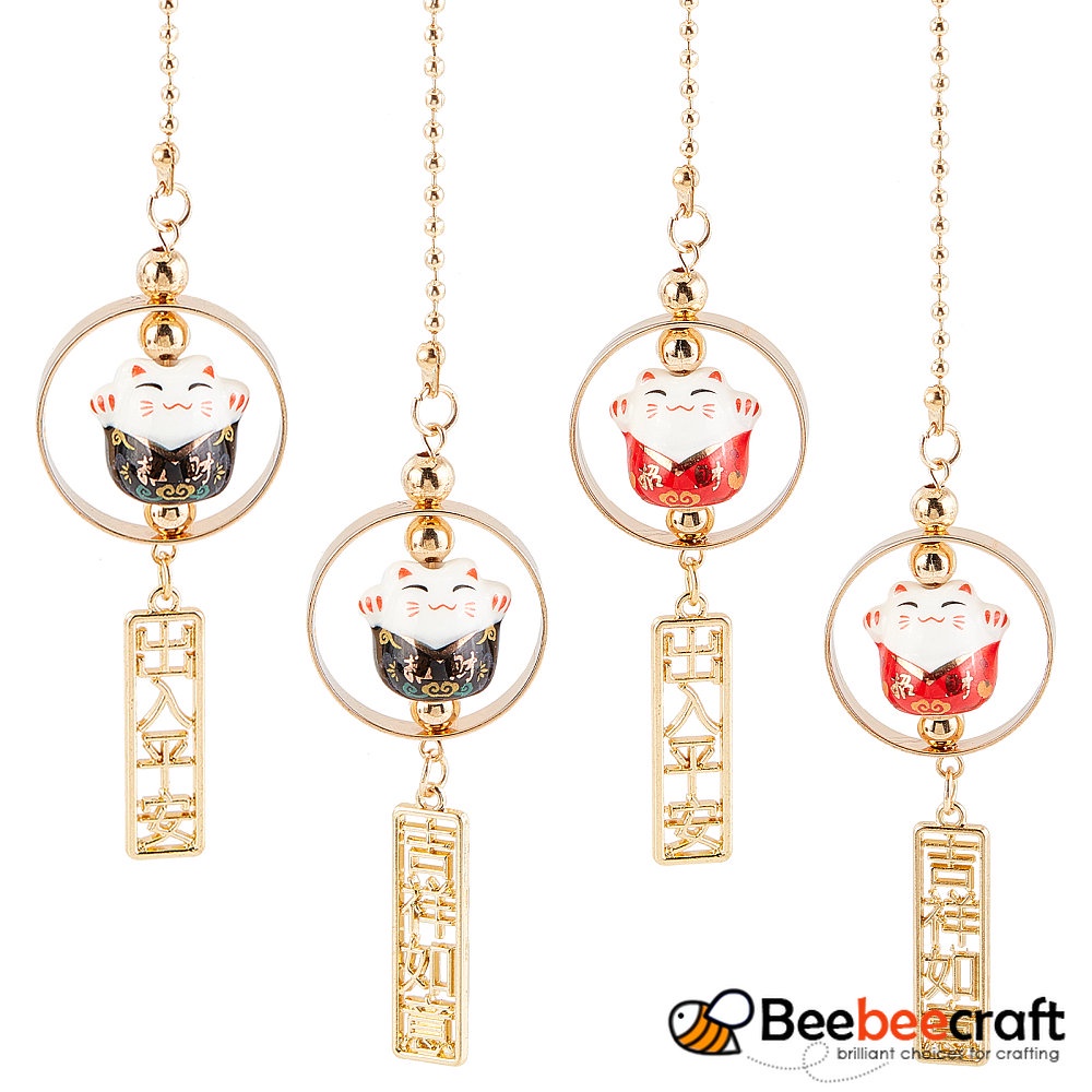 1 Bộ 2 Dây Treo Kính Chiếu Hậu Hình Mèo May Mắn Maneki Neko Nhật Bản 2 Màu Tùy Chọn