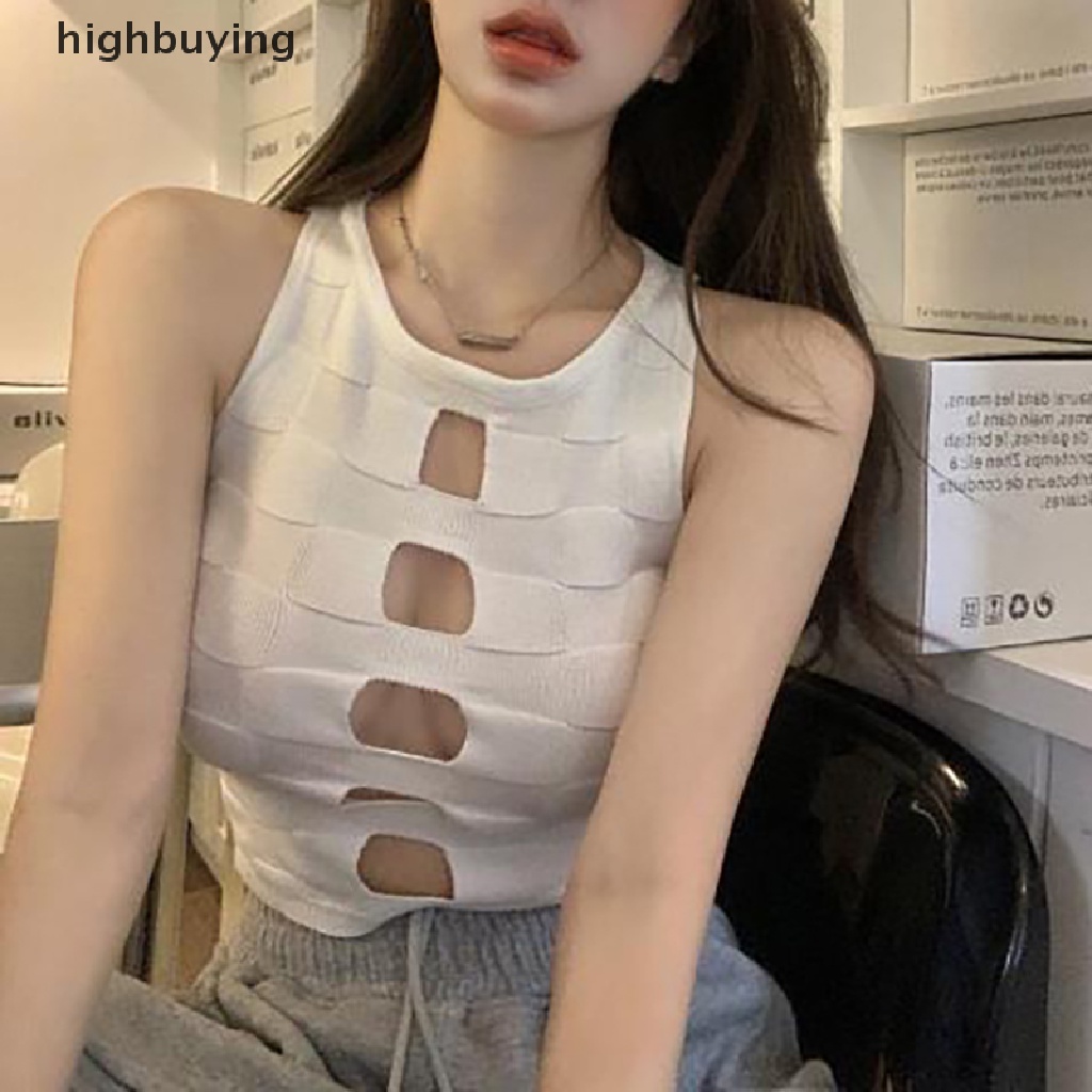 Áo Croptop Dệt Kim Không Tay Cổ Tròn Gợi Cảm Cho Nữ
