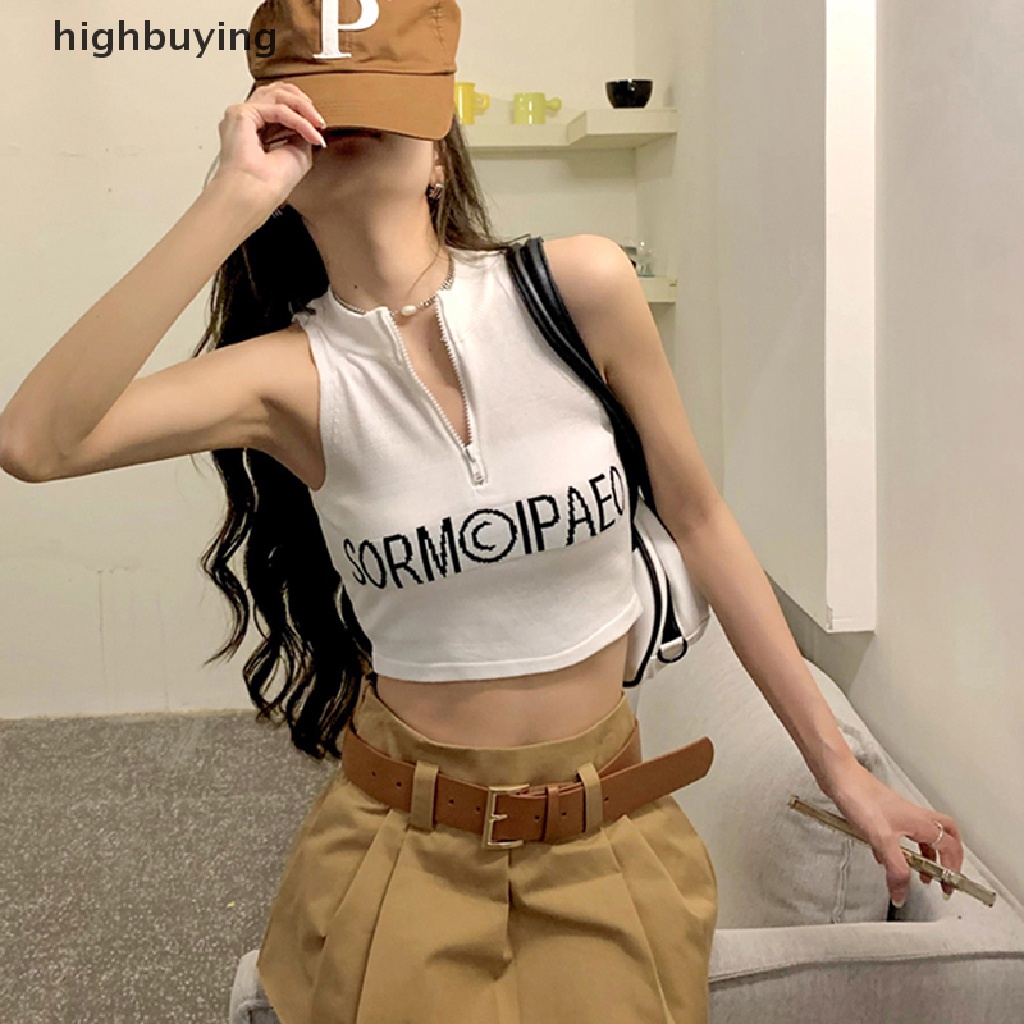 Áo Hai Dây Khóa Kéo In Chữ Belle Thời Trang Đường Phố Quyến Rũ Cho Nữ