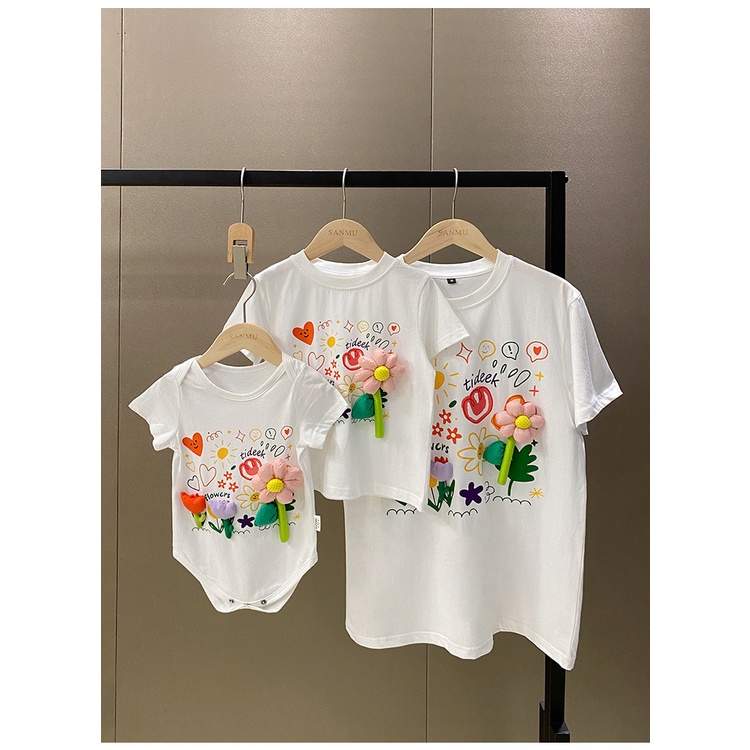 Áo Thun Tay Ngắn 100% Cotton In Họa Tiết Hoạt Hình Phong Cách Đường Phố Phương Tây Thời Trang Cho Mẹ Và Bé Kích Thước 90-140