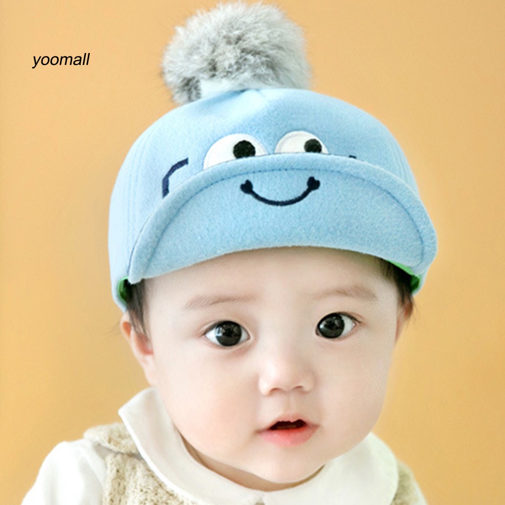 Mũ Lưỡi Trai Chất Liệu Len Giữ Ấm Kèm Bóng Lông Thời Trang Xinh Xắn Cho Bé Trai / Gái
