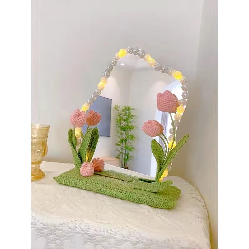 Hoa Tulip Đan Len Thủ Công Để Bàn Trang Trí Gương Trang Điểm Thung Lũng Nhỏ Để Bàn Làm Quà Tặng Bạn Gái AZ