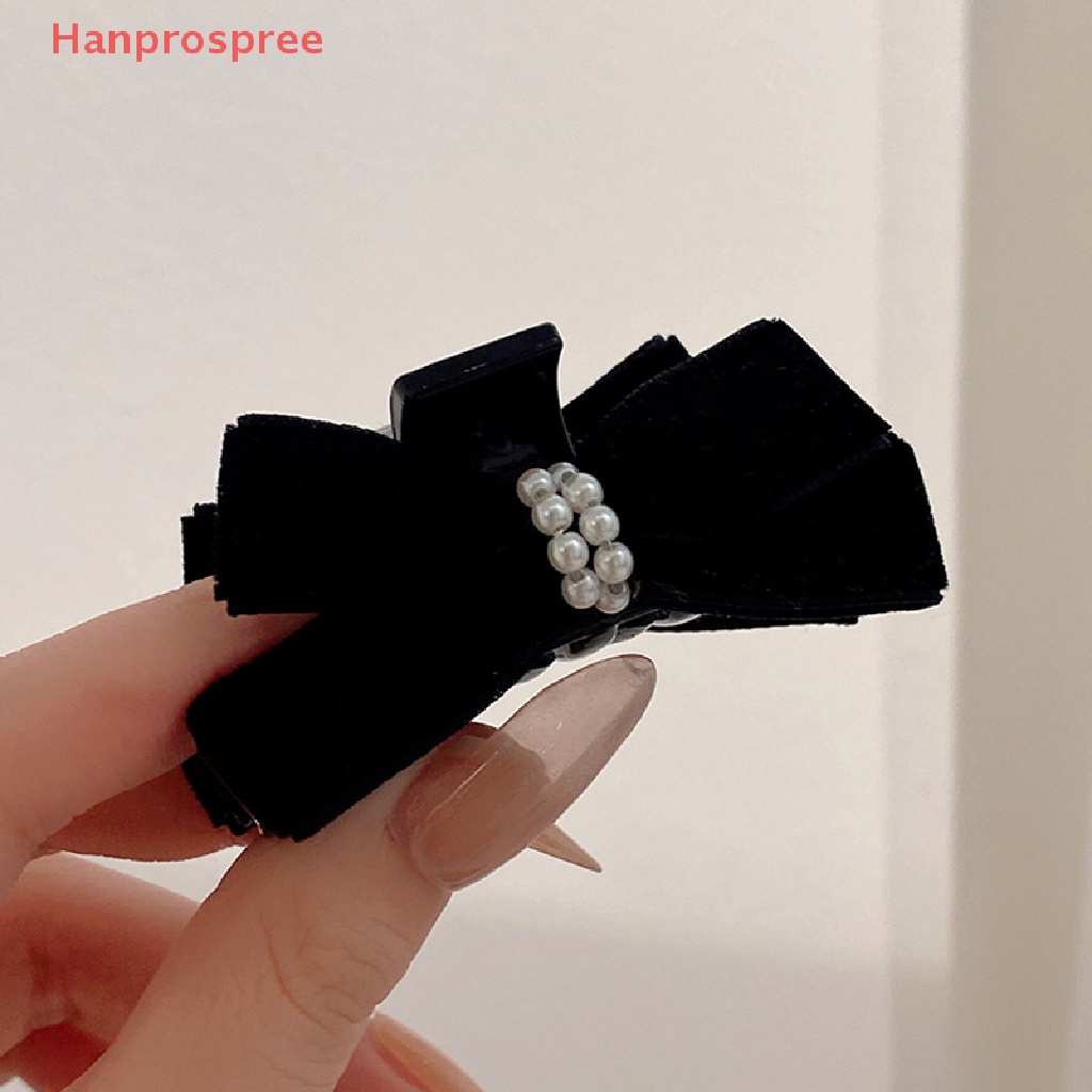 Hanprospree > Kẹp Tóc Hình Nơ Đính Ngọc Trai Nhung Phong Cách Vintage Pháp Thanh Lịch Dành Cho Nữ