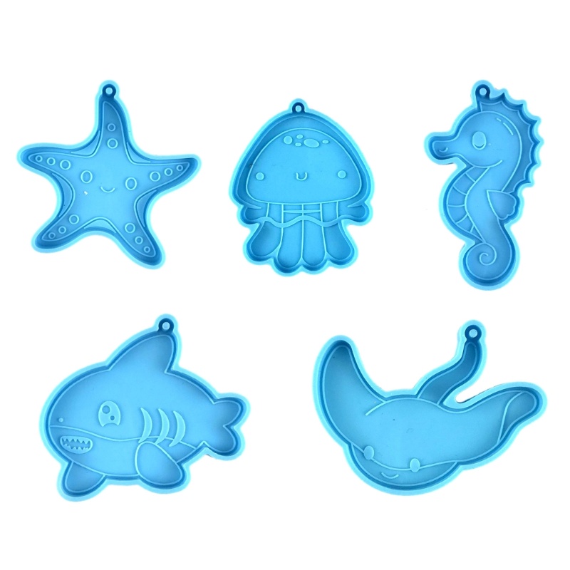 Set 5 Khuôn Silicone Làm Móc Khóa Hình Động Vật Biển Xinh Xắn