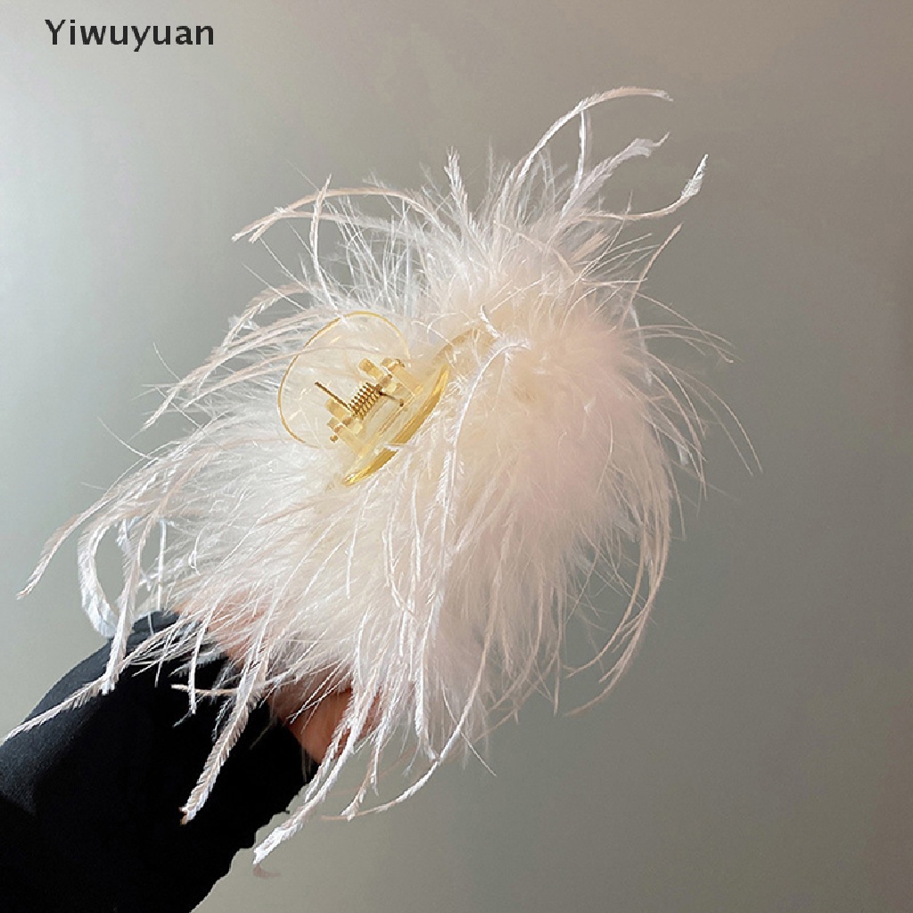 &lt; Yiwuyuan &gt; Kẹp Tóc Hình Lông Đà Điểu Dễ Thương Thời Trang Mùa Đông Dành Cho Nữ