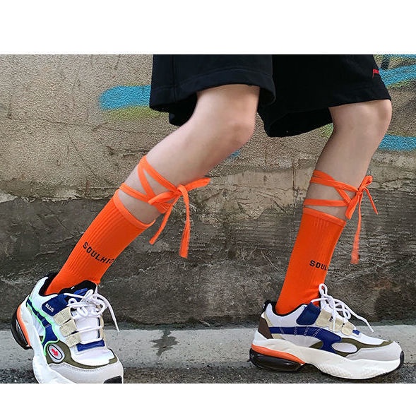 Hàng Mới Về Jiashucheng Vớ Dây Chéo Màu Xanh Lá Dạ Quang Thời Trang Thu Đông Mới Cho Nữ