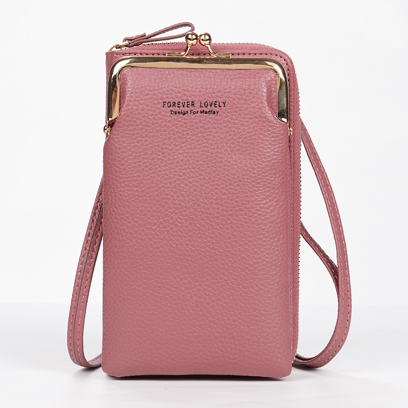 Túi Đựng Điện Thoại Màu Trơn Họa Tiết Da Trái Vải Thời Trang Cho Nữ Ví