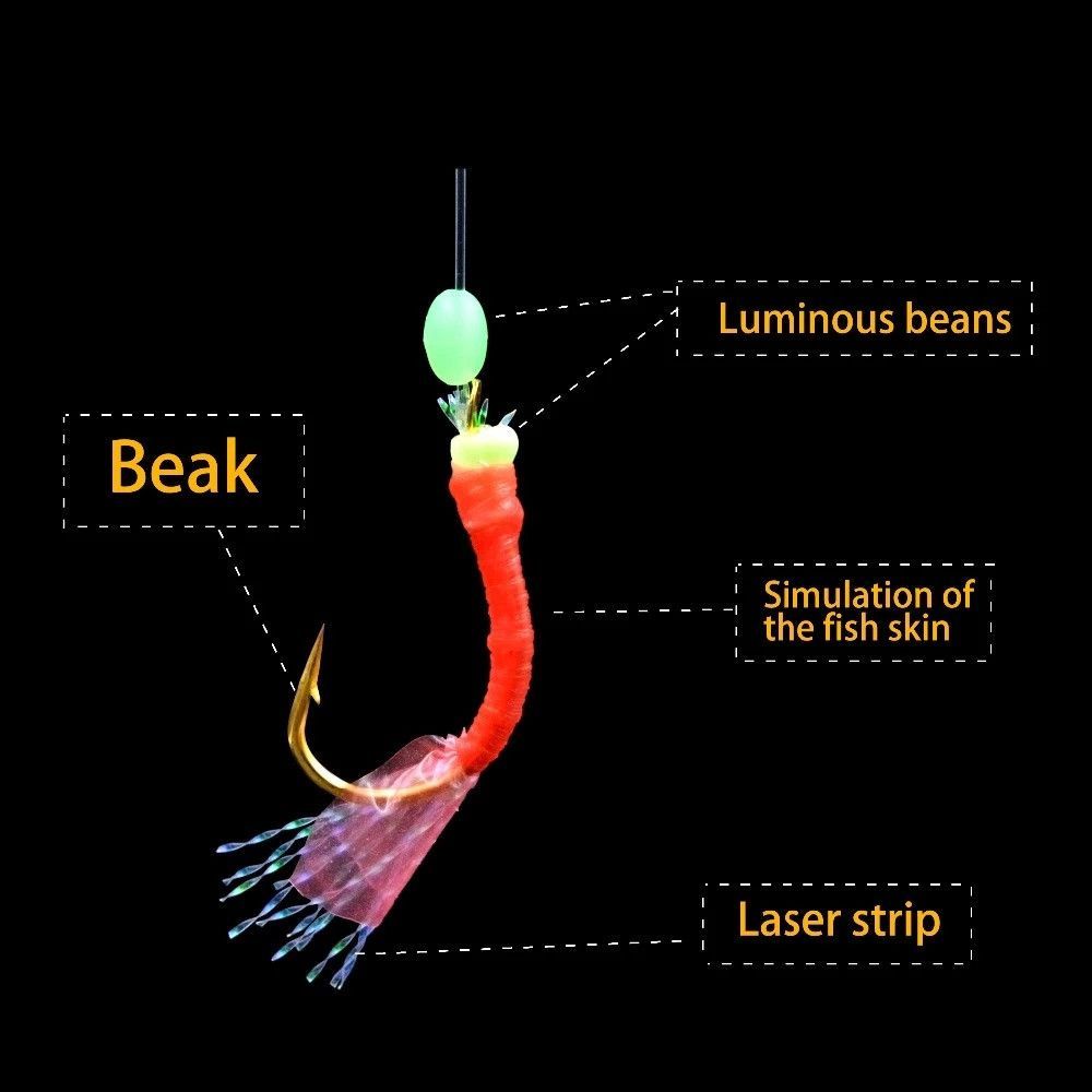 1 Mồi Câu Cá Sabiki Có Móc Câu Bằng Lông Vũ Phát Sáng