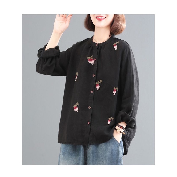 Áo Sơ Mi Cotton Lanh Thêu Họa Tiết Thời Trang Xuân Thu Hàn Quốc Mới 2023