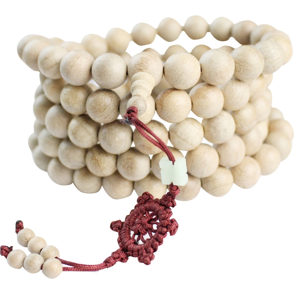 Chuỗi 108 Hạt Gỗ Đàn Hương Màu Trắng Dùng Làm Vòng Tay / Dây Chuyền