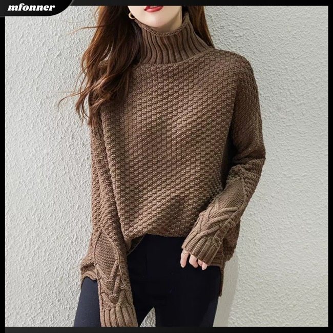 Áo Sweater Dệt Kim Cổ Lọ Tay Dài Màu Trơn Thiết Kế Đơn Giản Thanh Lịch Thời Trang Cho Nữ