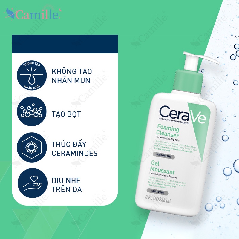 Sữa Rửa Mặt dịu nhẹ CeraVe Foaming Cleanser Giúp Làm Sạch Sâu Dành Cho Da Dầu 236ml – Lọ