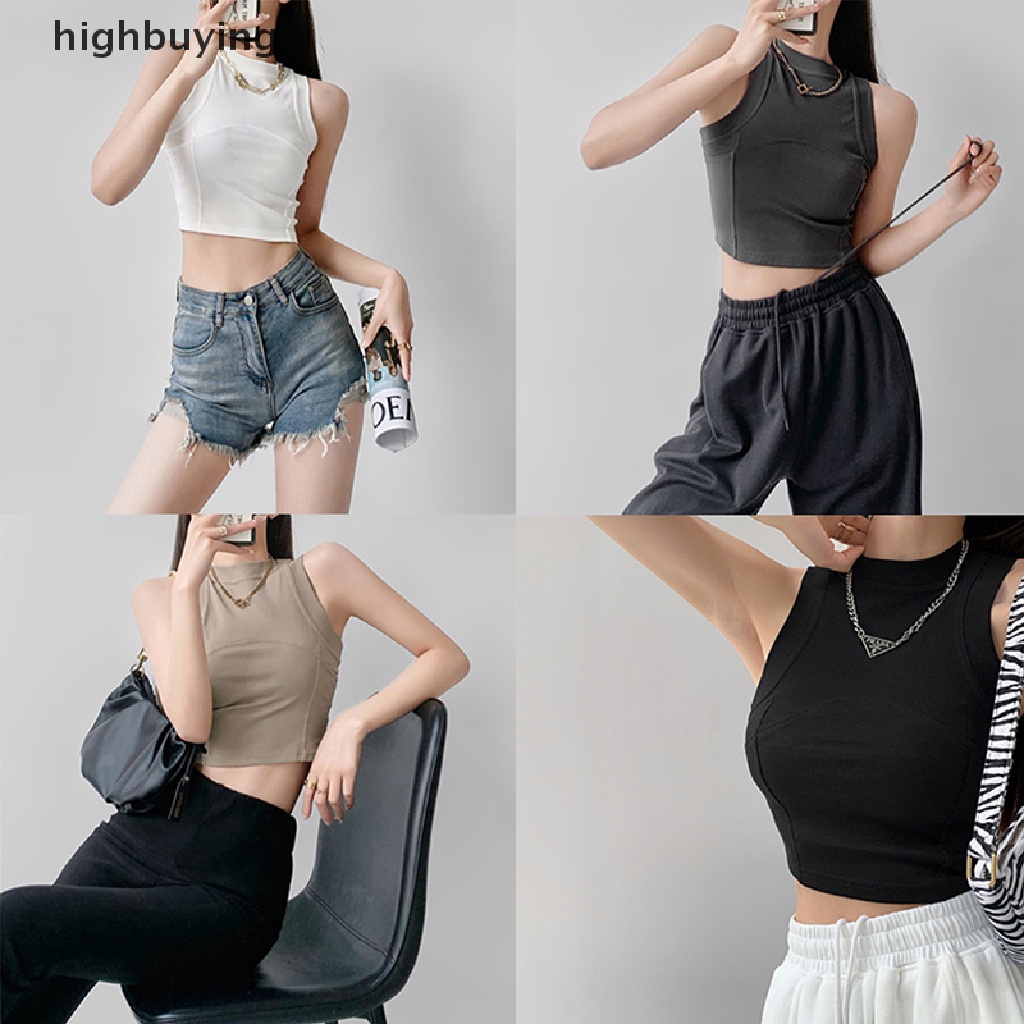 Áo Croptop Sát Nách Cổ Tròn Màu Sắc Đơn Giản Cho Nữ