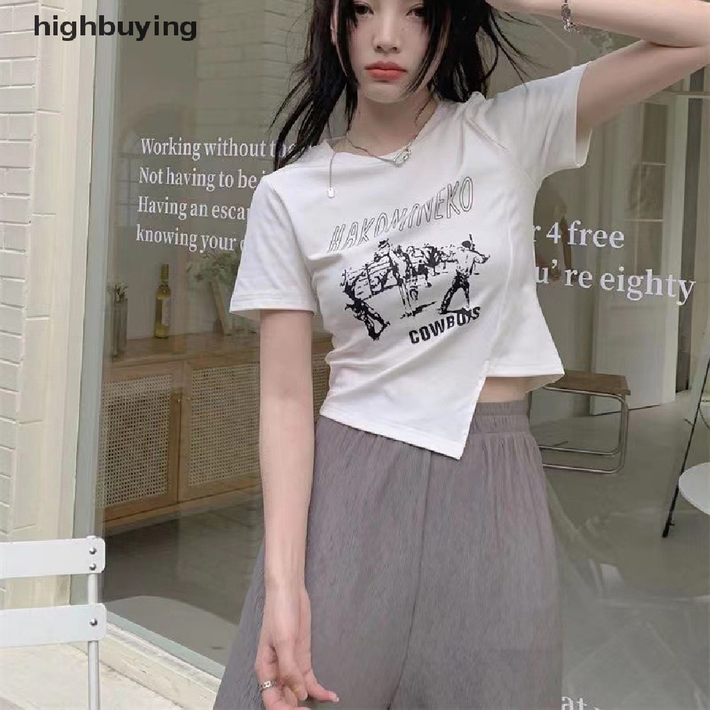 Áo Thun Lửng Ngắn Tay Cổ Tròn In Họa Tiết Retro Thời Trang Cho Nữ