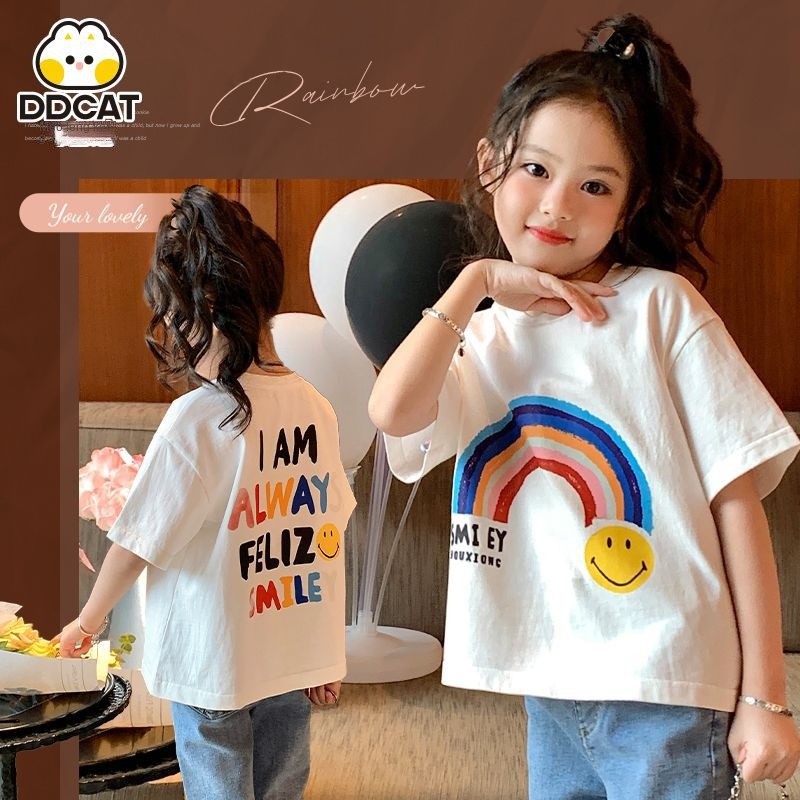 Áo Thun cotton Tay Ngắn In Họa Tiết Hoạt Hình Phong Cách Hàn Quốc Thời Trang Mùa Hè Cho Bé Gái