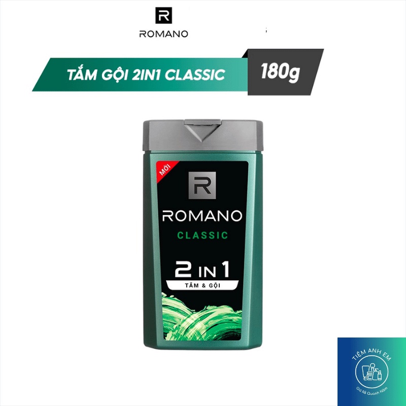 Tắm gội 2 trong 1 hương nước hoa Romano 2in1 Classic/ Force/ Gentleman/ Attitude chai 180g