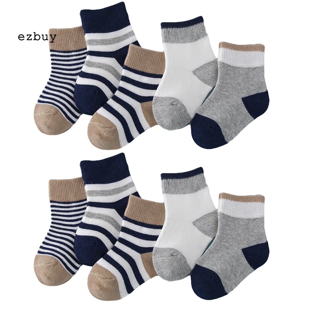 Bộ 5 Đôi Vớ Cotton Kẻ Sọc Mềm Mại Thấm Hút Mồ Hôi Cho Bé