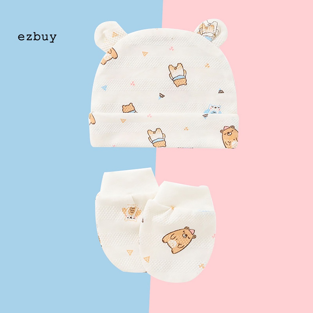 Bộ 2 Găng Tay Cotton In Họa Tiết Dễ Thương Chống Trầy Xước Cho Bé Sơ Sinh