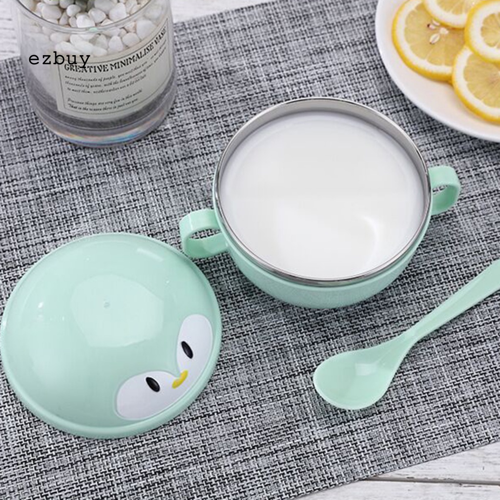 Bộ 2 Tô Ăn Dặm Cách Nhiệt Chống Trượt Hình Chim Cánh Cụt Hoạt Hình Cho Bé